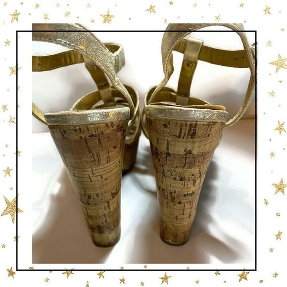 Guess Metallic Gold Platform Cork Heels 9 - Picture 5 of 6